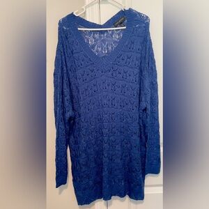 NWT Plus Size Lane Bryant Crochet Knit Sweater Royal Blue, 22W/24W, Beach Vacay